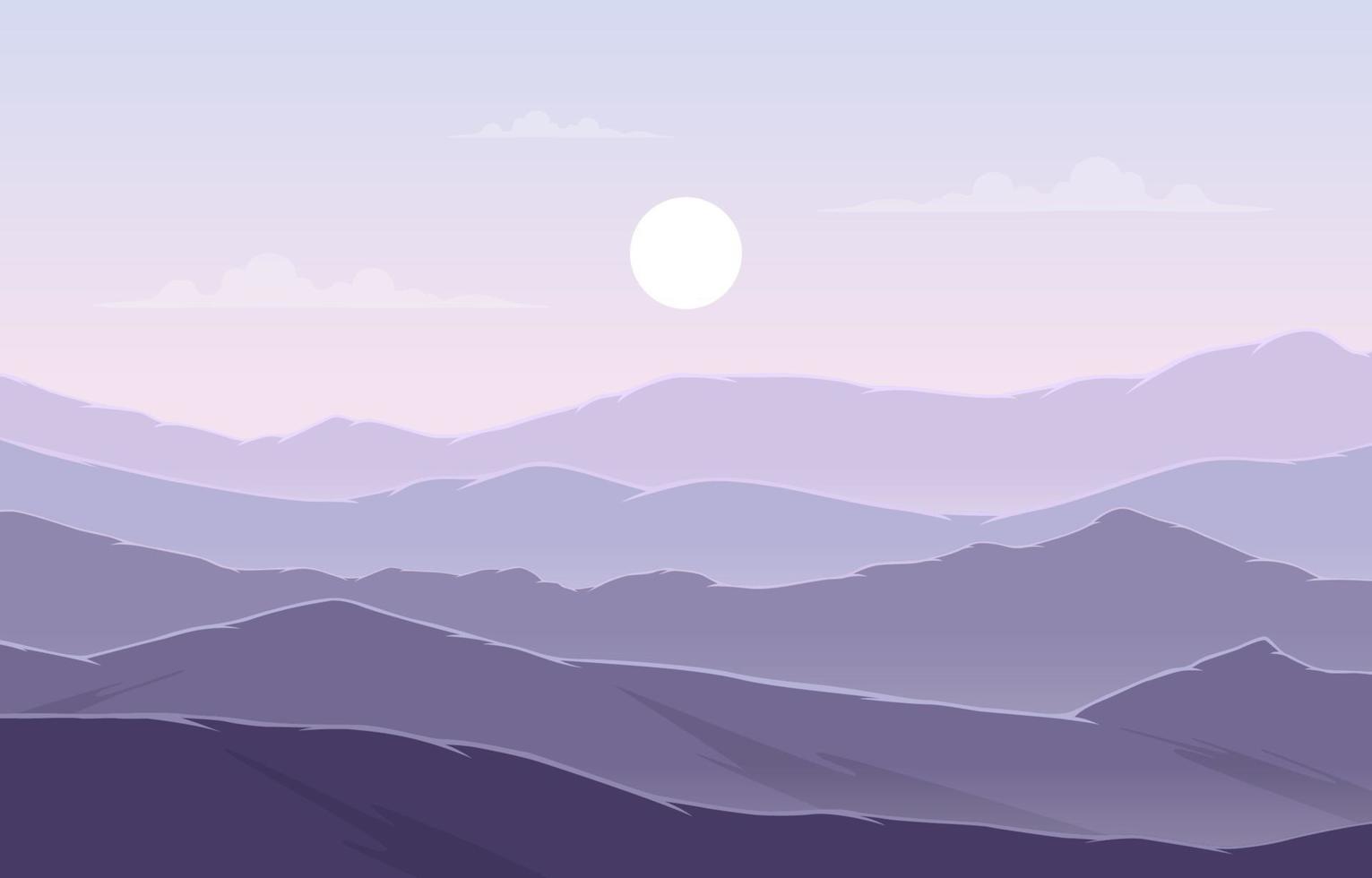 beau paysage de panorama de montagne en illustration plat monochrome violet vecteur