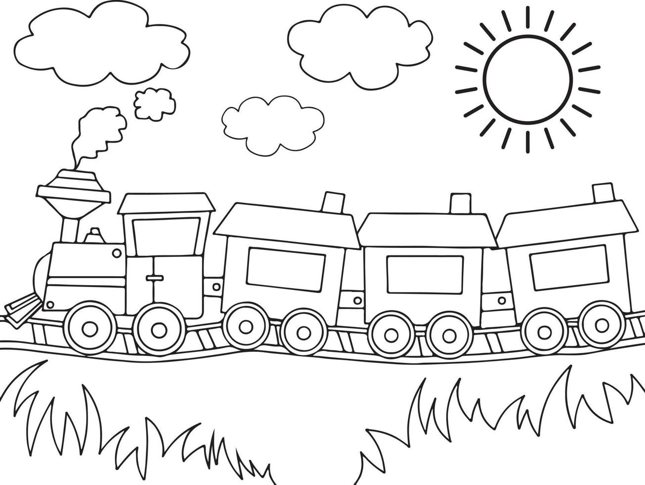 vecteur illustration de transport train sur une ensoleillé journée. adapté pour coloration livre, coloration pages, affiche, etc