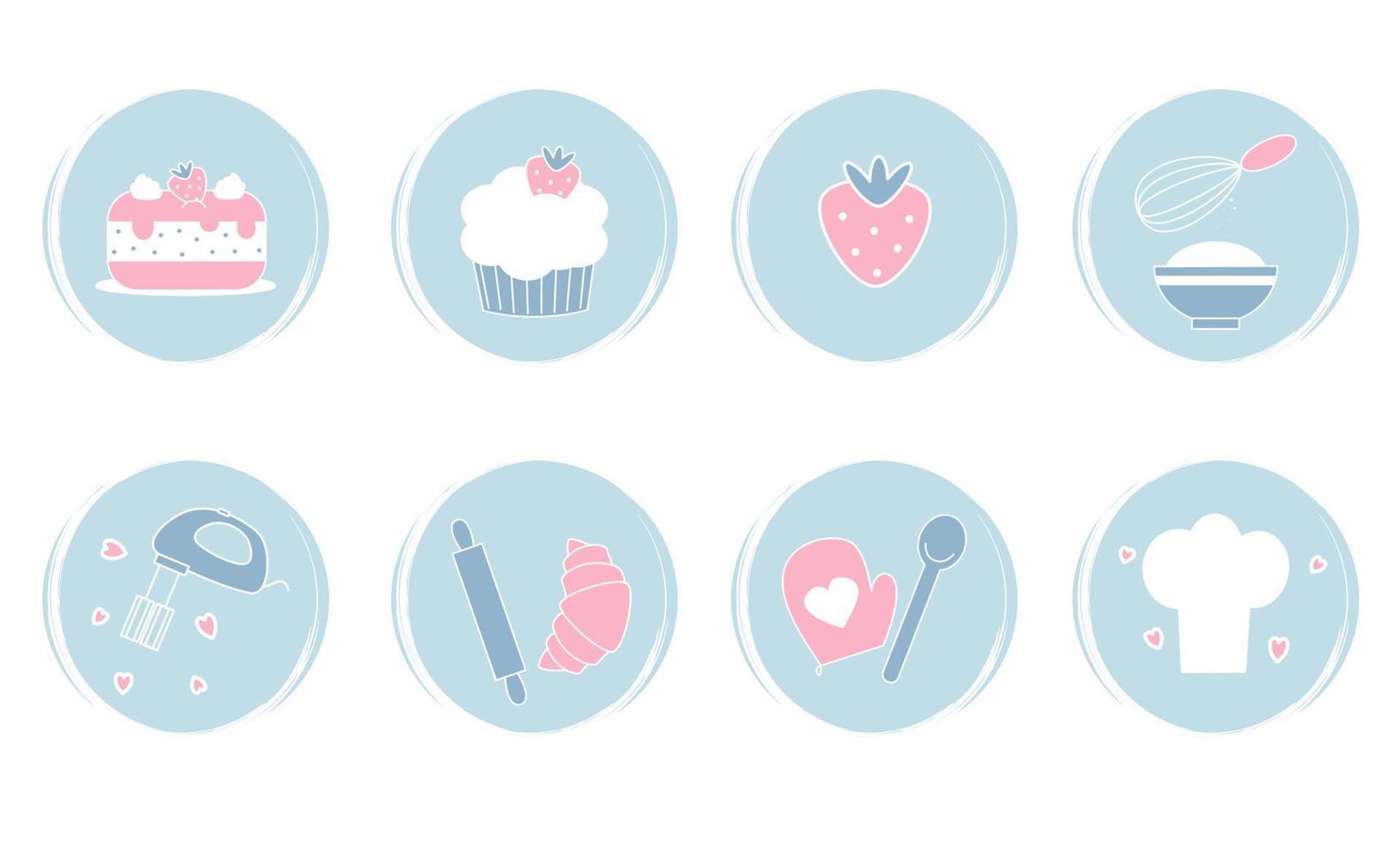 vecteur ensemble de logo conception modèles, Icônes et badges pour social médias points forts avec mignonne boulangerie cuisine éléments
