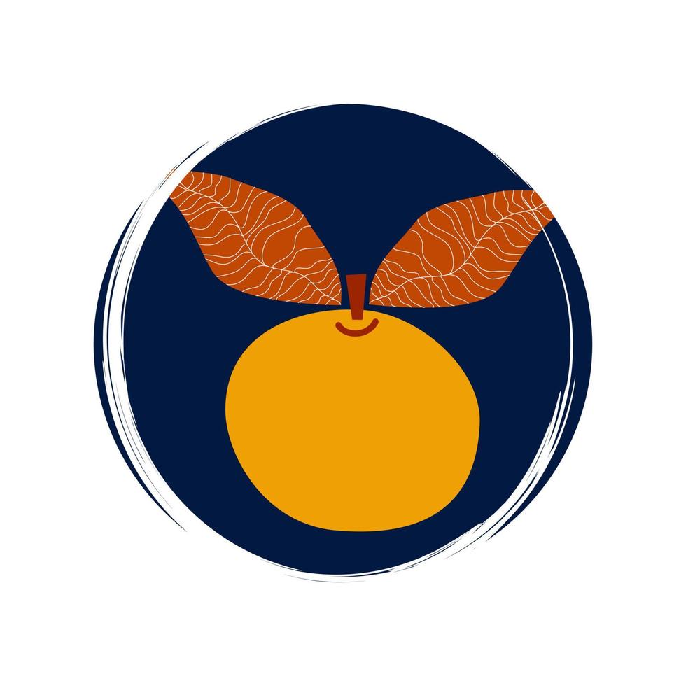 mignonne Orange avec feuilles icône vecteur, illustration sur cercle avec brosse texture, pour social médias récit et points forts vecteur