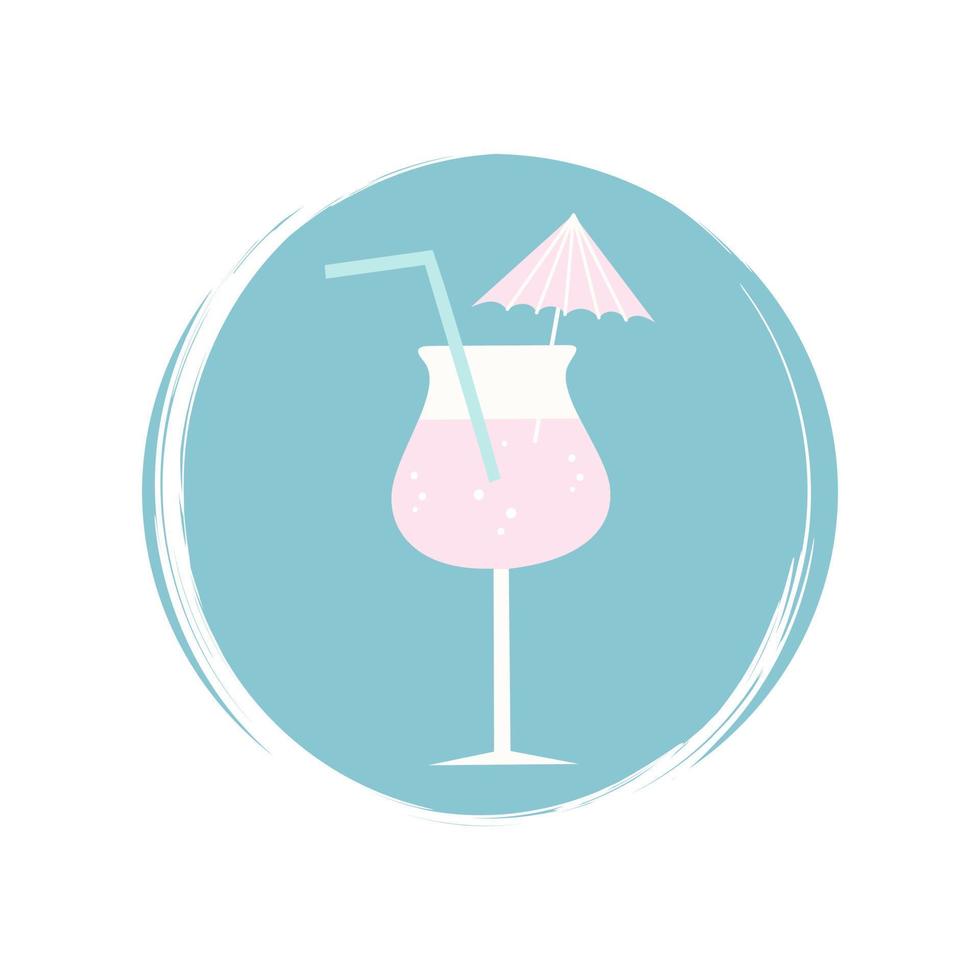 cocktail icône logo vecteur illustration sur cercle avec brosse texture pour social médias récit surligner