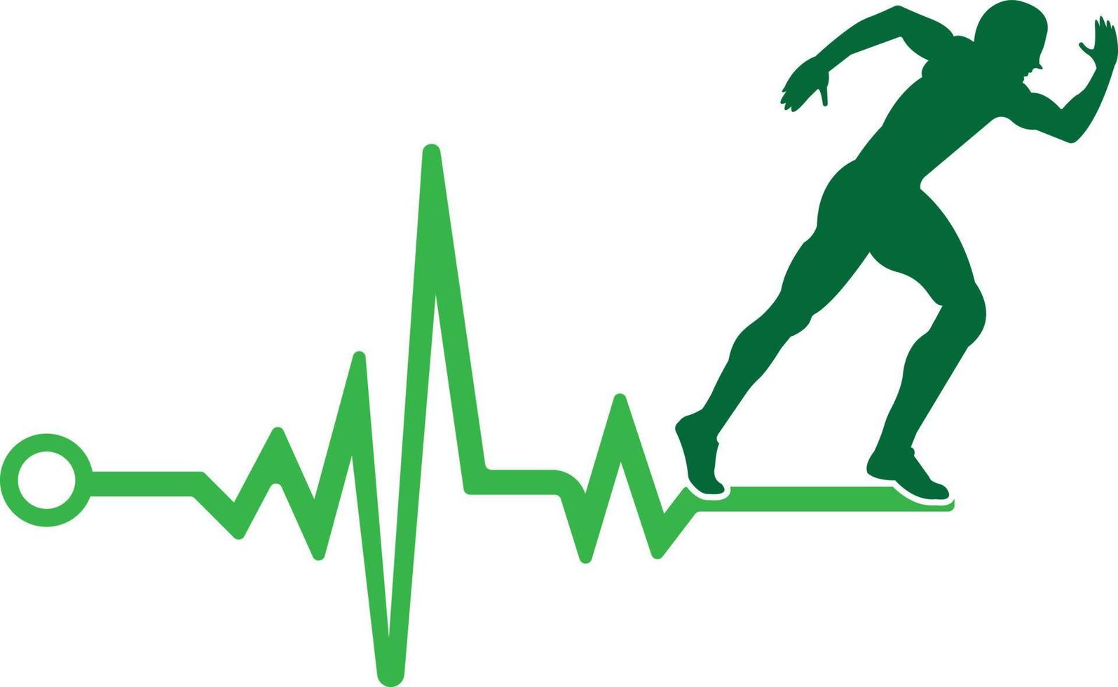 vecteur d'icône de conception de logo de marathon d'impulsion. création de logo de soins de santé du corps. homme en cours d'exécution avec icône de battement de coeur ecg de ligne.