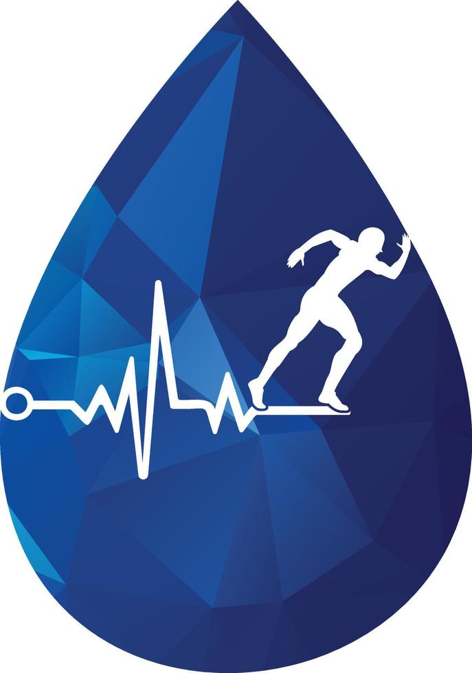 vecteur d'icône de conception de logo de marathon d'impulsion. création de logo de soins de santé du corps. homme en cours d'exécution avec icône de battement de coeur ecg de ligne.