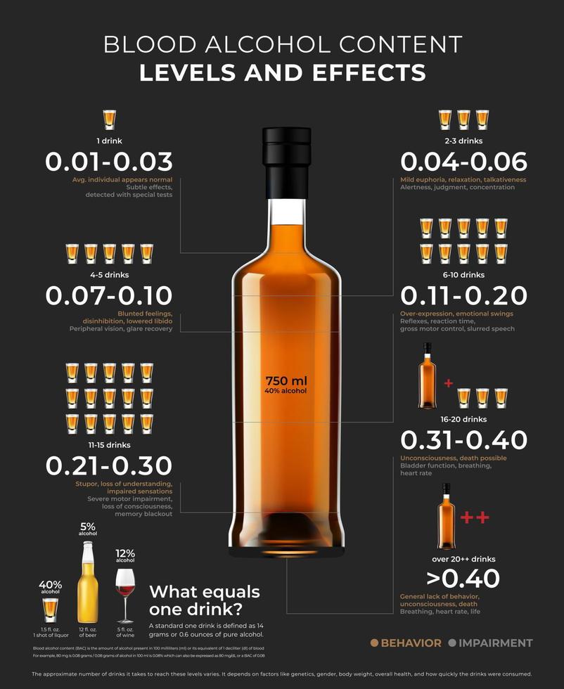 infographie de du sang de l'alcool contenu les niveaux et effets, une visuel guider expliquant vecteur