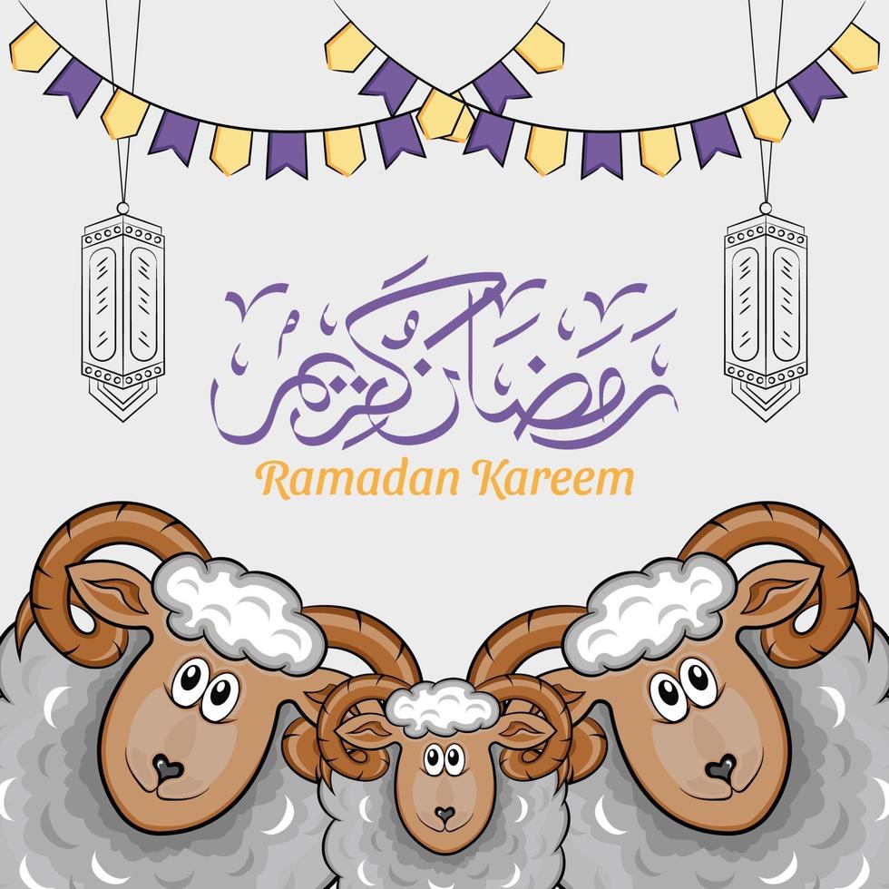 illustration dessinée à la main de voeux de ramadan kareem ou eid al fitr vecteur