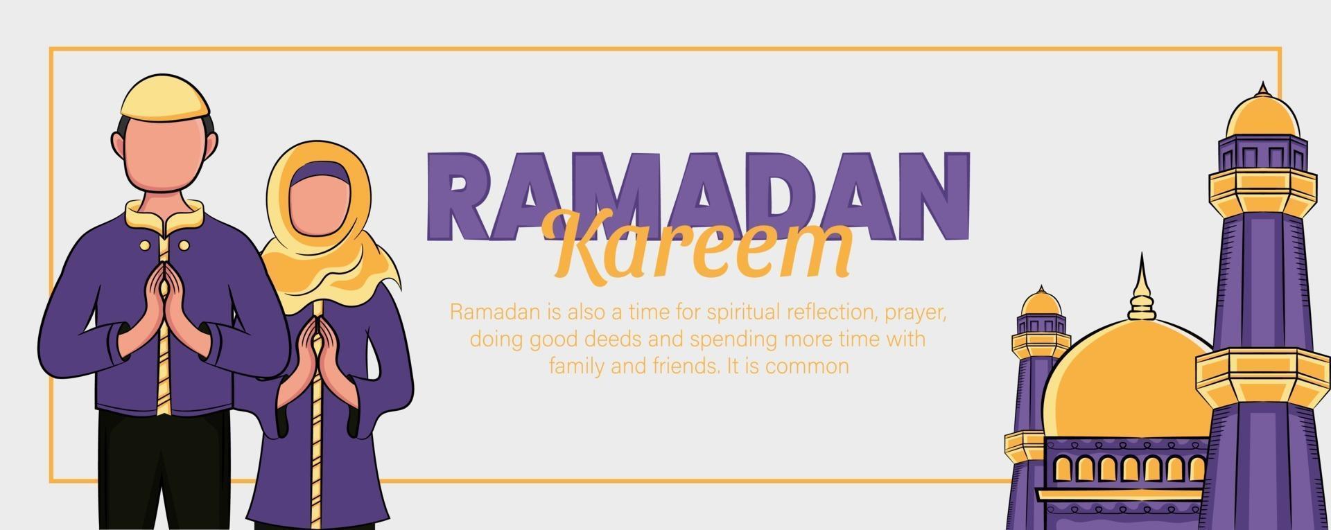 bannière de ramadan kareem avec illustration islamique dessinée à la main vecteur