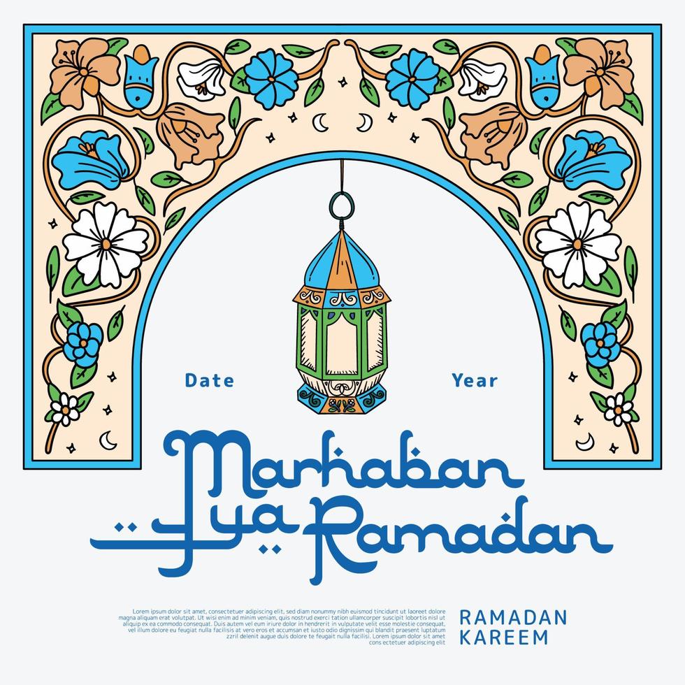 ancien milieu est style pour Ramadan conception idée avec main tiré fleur et lanterne illustration vecteur