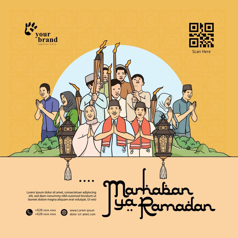 affiche idée pour Ramadan avec musulman gens dessiné à la main illustration vecteur