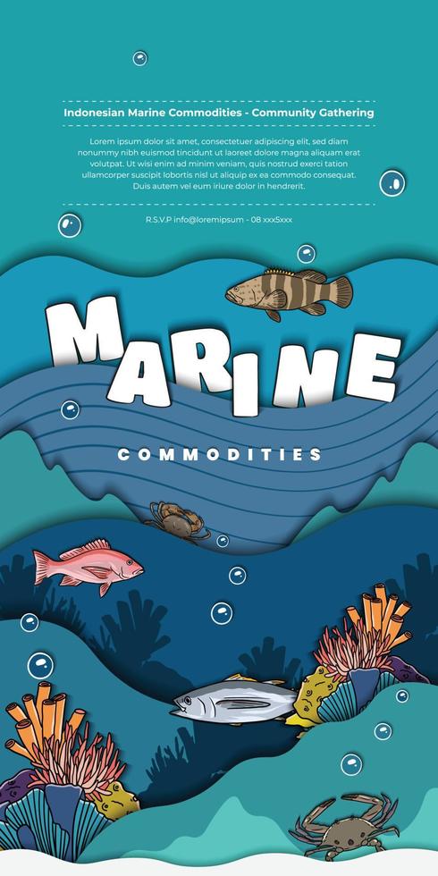 océan ou Marin conception modèle pour social médias avec poisson corail et mer animaux illustration vecteur