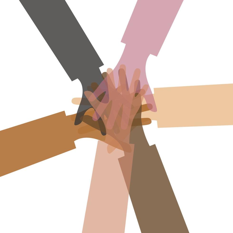 les gens mains. groupe le différent bras et mains dans une cercle sur Haut de chaque autre. travail en équipe, communauté, commun idée, la victoire. mixte course, racial égalité, différent nationalités. vecteur