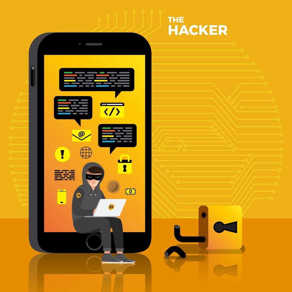 Cyber hacker volant des données sur un appareil Internet vecteur