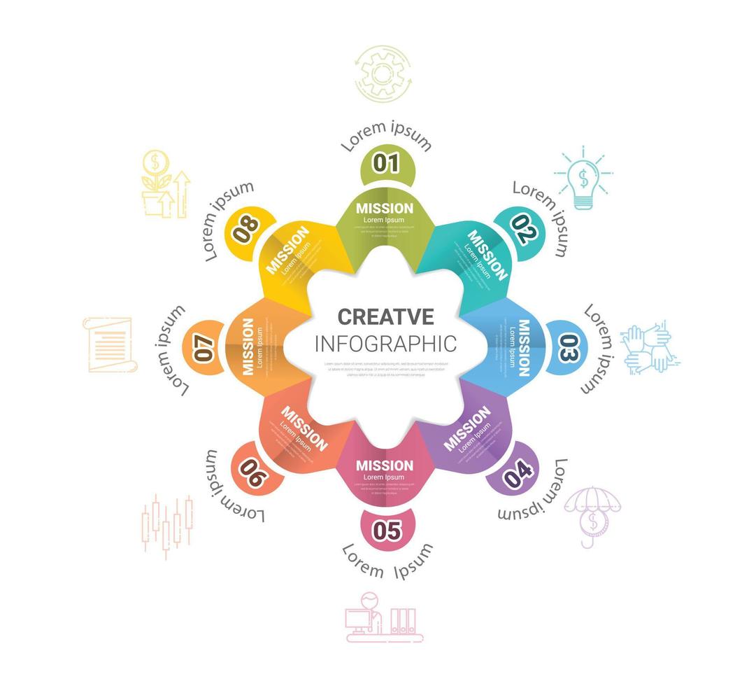 modèle pour cycle diagramme, graphique, présentation et rond graphique. affaires concept avec 8 choix, les pièces, pas ou processus. Commencez disposition pour votre projet. vecteur