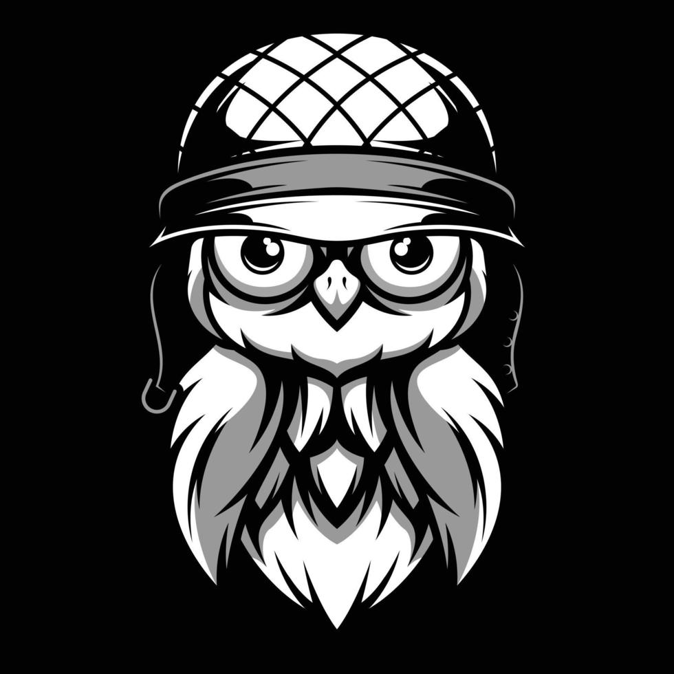 hibou noir et blanc mascotte conception vecteur