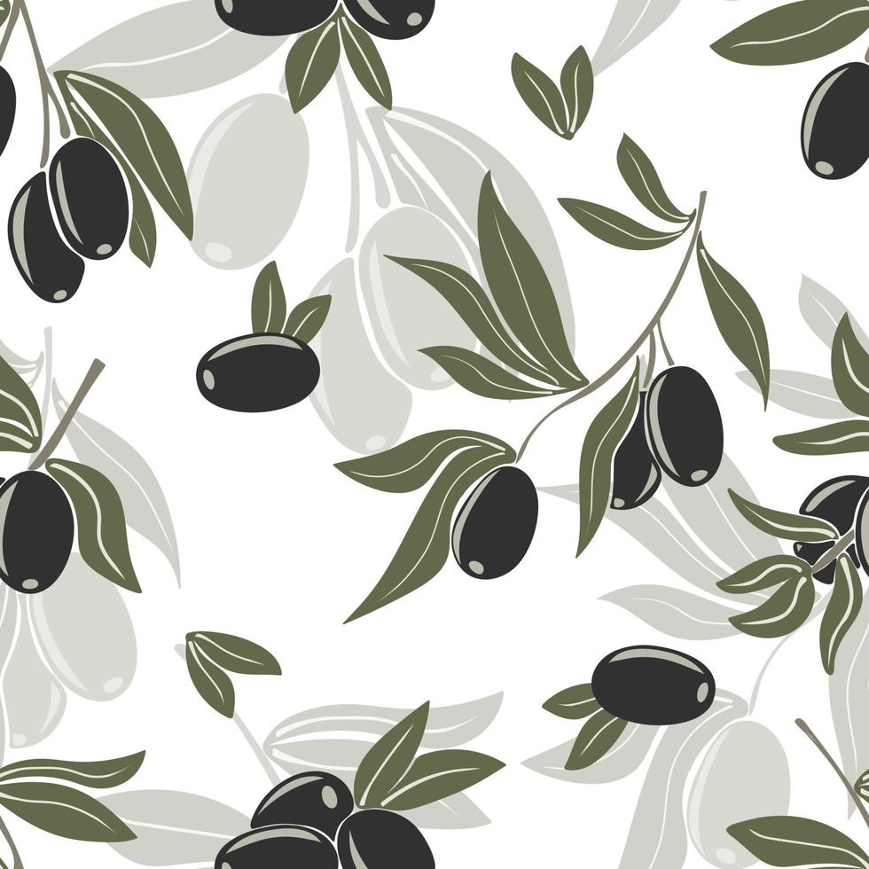 sans couture modèle avec olive branches. noir et vert fruit de le olive arbre vecteur