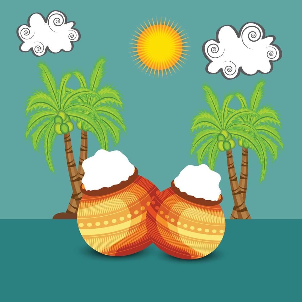 illustration vectorielle d & # 39; un fond pour joyeux pongal fête des récoltes de vacances du tamil nadu en inde du sud. vecteur