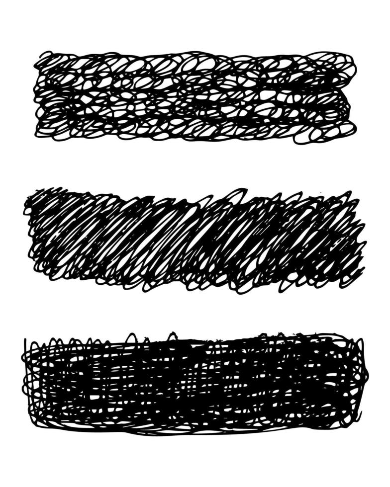 esquisser un frottis de gribouillis. ensemble de trois frottis de crayon noir en forme de rectangle sur fond blanc. grande conception à toutes fins. illustration vectorielle. vecteur