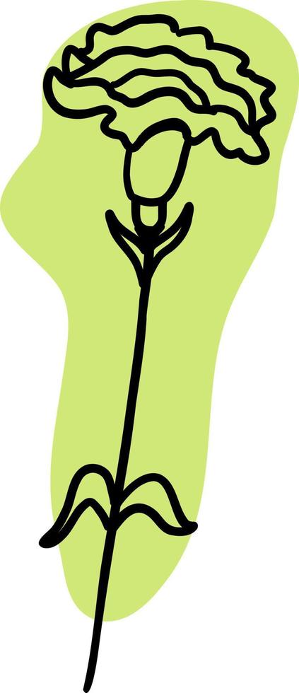 fleur dans contour griffonnage plat style avec coloré vert brosse. Facile floral élément plante décoratif conception. main tiré ligne art. Créatif esquisser. vecteur illustration isolé sur blanc Contexte.