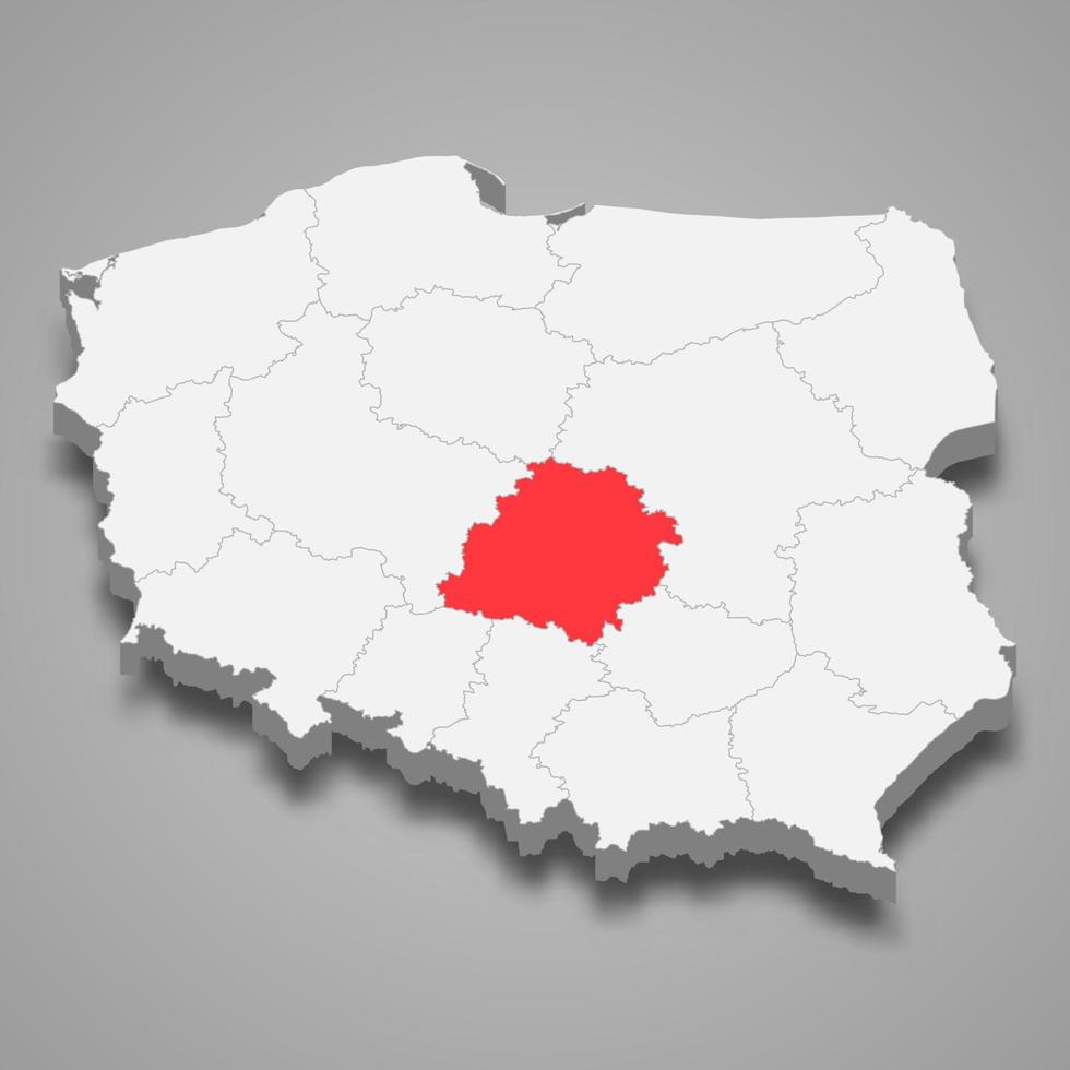 lodz Région emplacement dans Pologne 3d carte vecteur