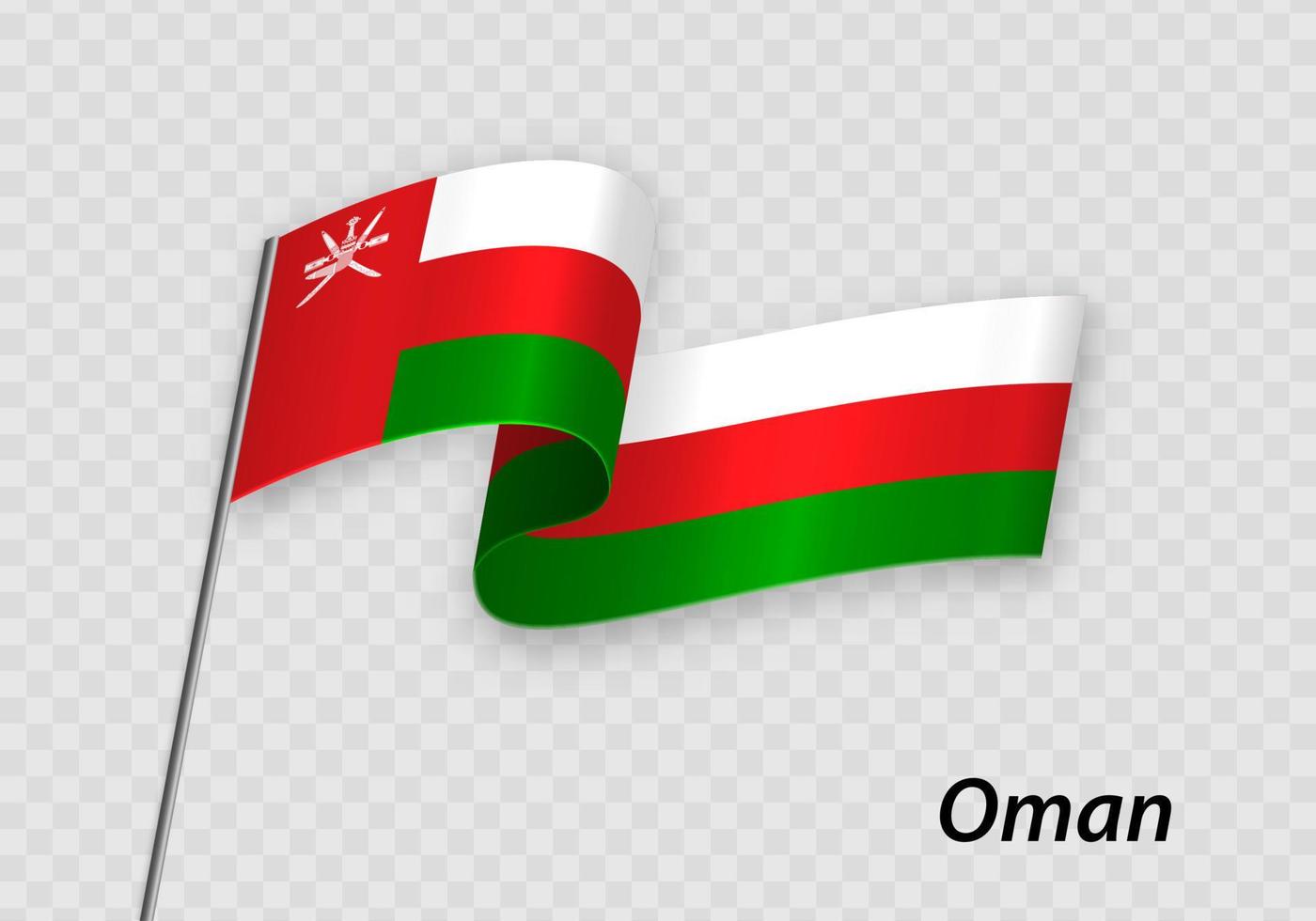 agitant le drapeau d'oman sur le mât de drapeau. modèle pour le jour de l'indépendance vecteur