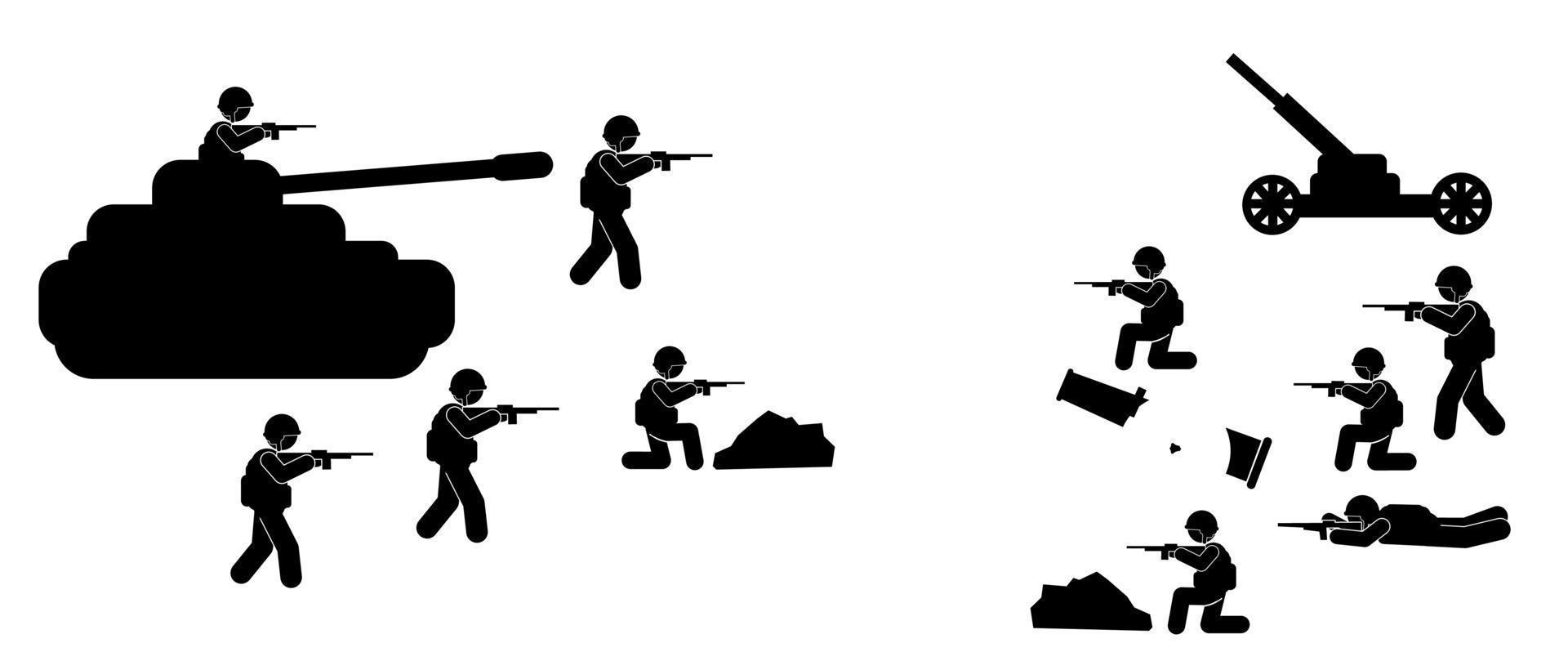 militaire vecteur illustration, armée soldats, militaire silhouettes ,guerre illustration