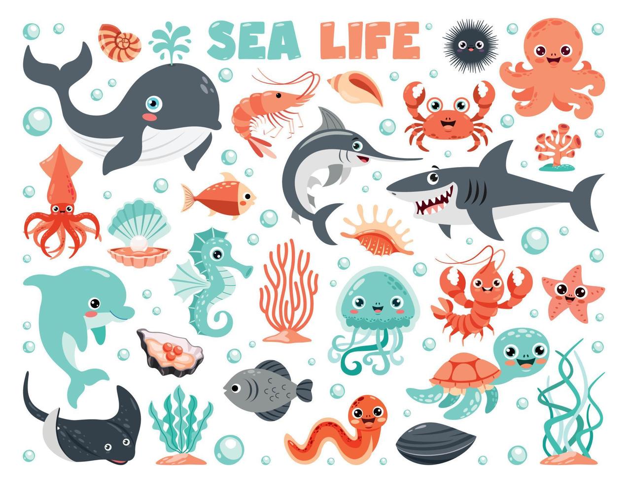 dessin animé illustration de mer la vie éléments vecteur