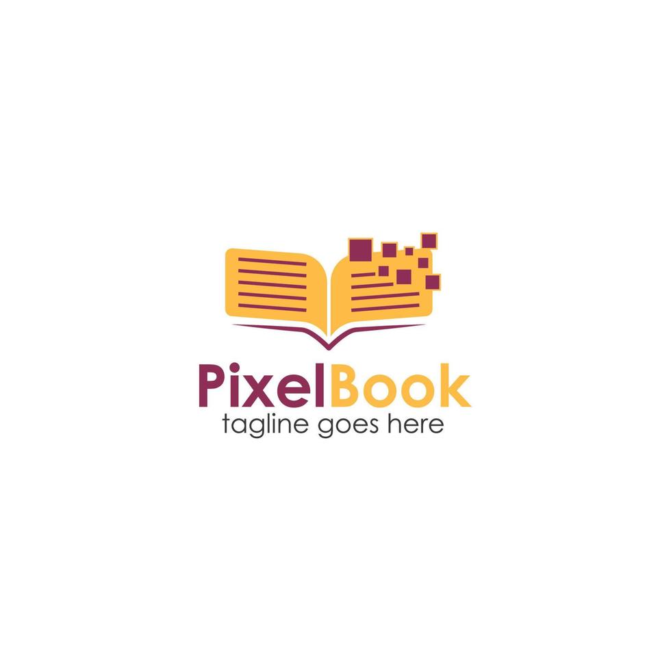 pixel livre logo conception modèle avec livre icône et pixels. parfait pour entreprise, entreprise, restaurant, mobile, application, etc vecteur
