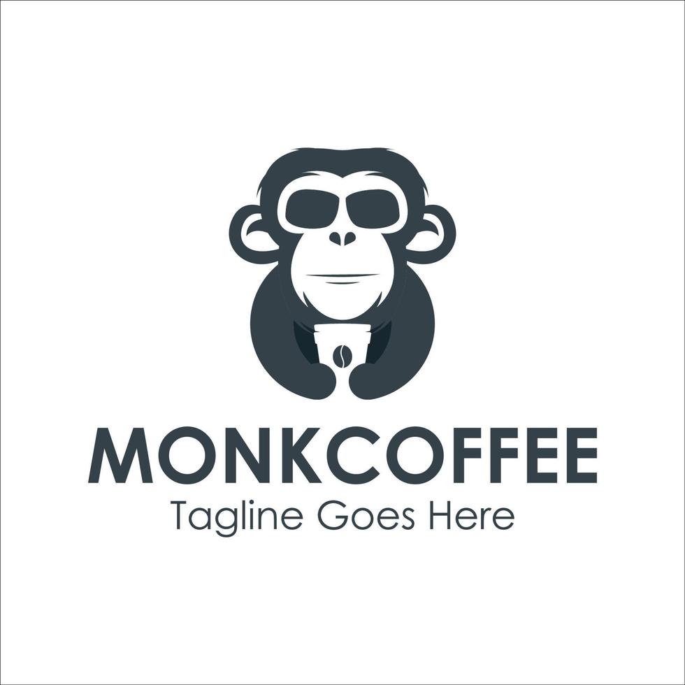 singe café logo conception modèle avec moine icône et tasse café. parfait pour entreprise, entreprise, mobile, application, etc vecteur