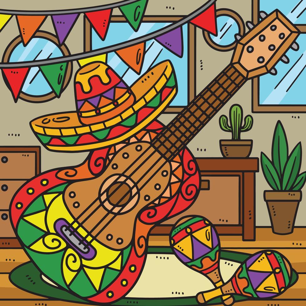 cinco de mayo guitare et maracas coloré dessin animé vecteur