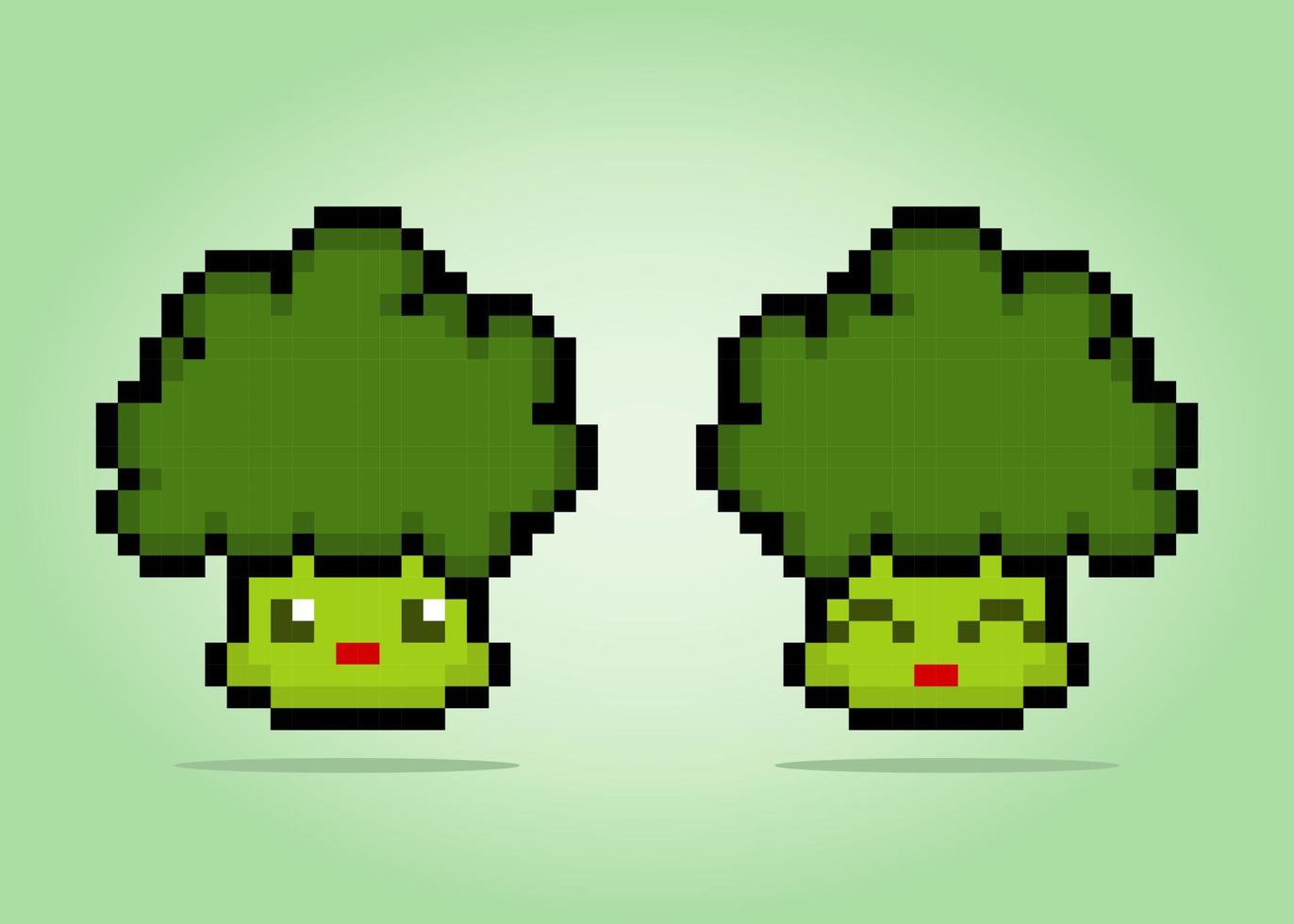 Caractères de brocoli pixel 8 bits. actifs de jeu de légumes dans les illustrations vectorielles. vecteur