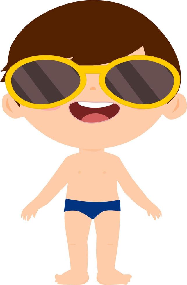 mignonne peu enfant garçon porter nager costume et Soleil lunettes. rire sourire visage enfant. vecteur illustration.