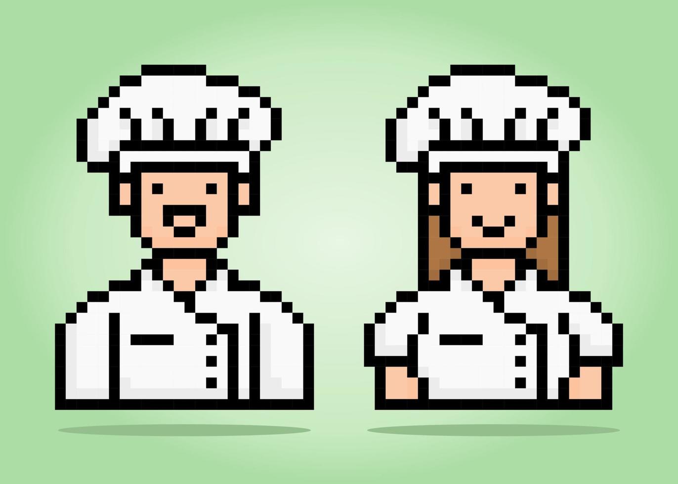 8 bit pixel de chef. gens dans paires pour Jeu les atouts dans vecteur illustration.