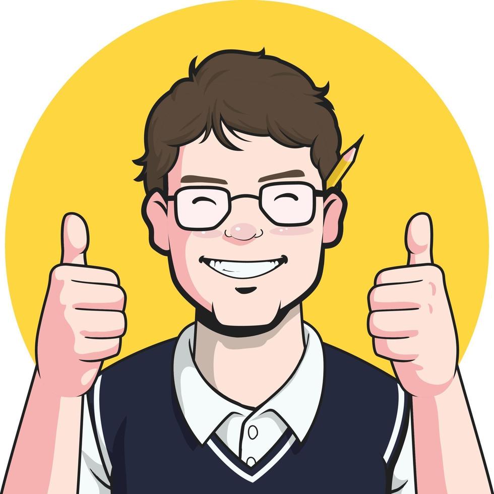 nerd blogger thumbs up dessin animé écrivain auteur mascotte journaliste vecteur