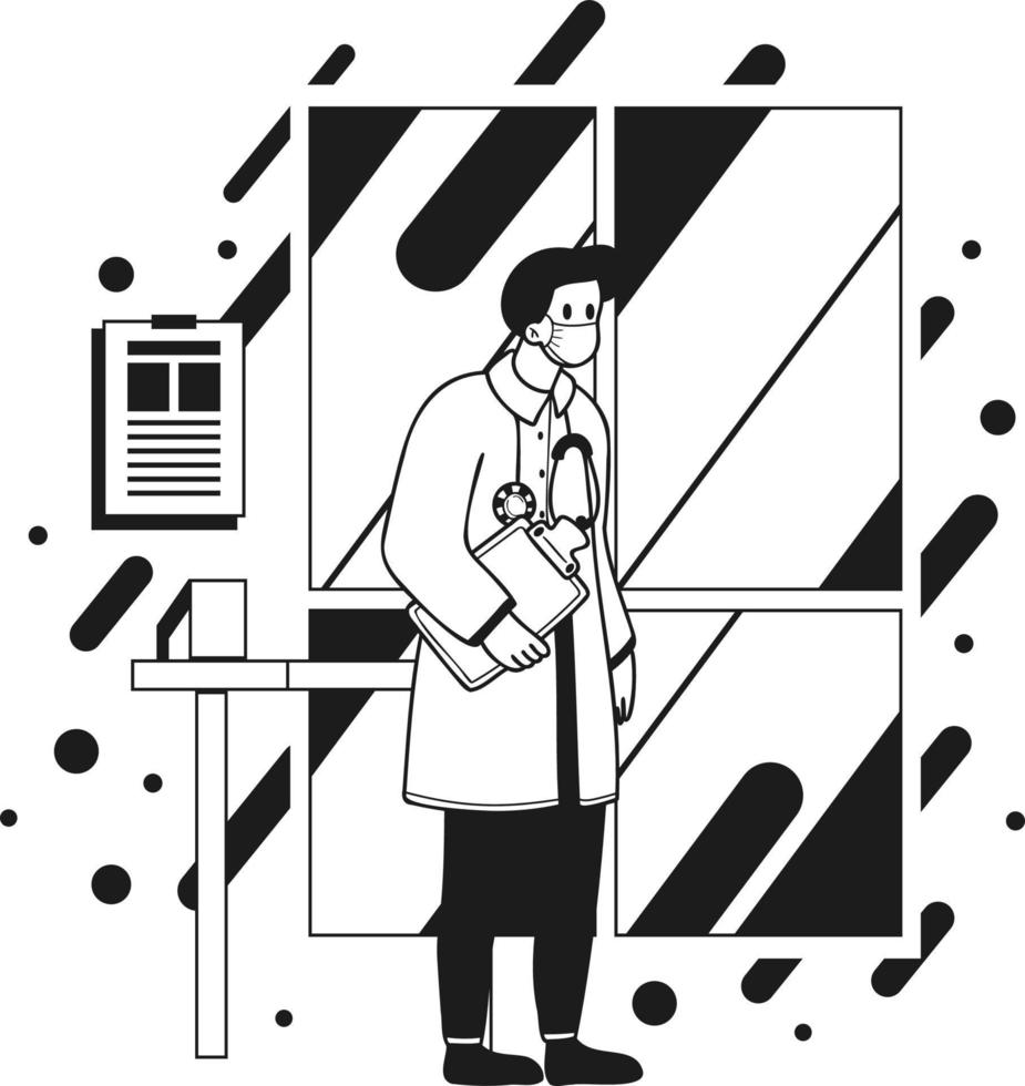 médecin dans hôpital illustration dans griffonnage style vecteur