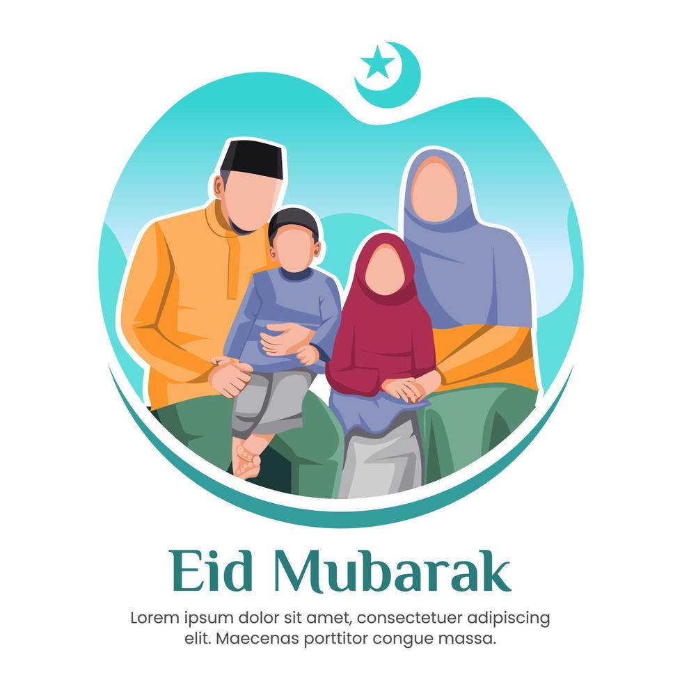 famille célébrer eid mubarak plat illustration vecteur