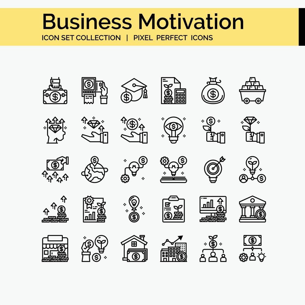 jeu d & # 39; icônes de contour de motivation commerciale vecteur