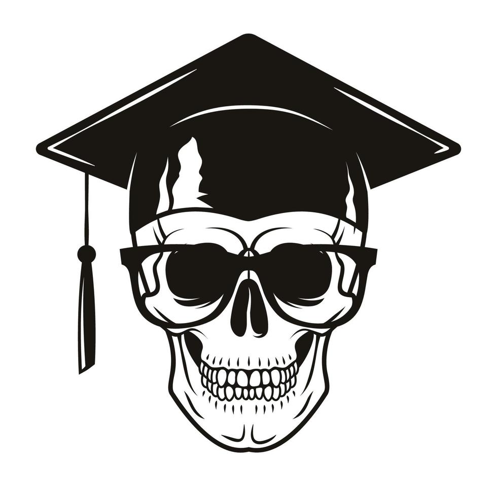 Humain crâne avec diplômé casquette et des lunettes isolé sur blanc Contexte. vecteur illustration