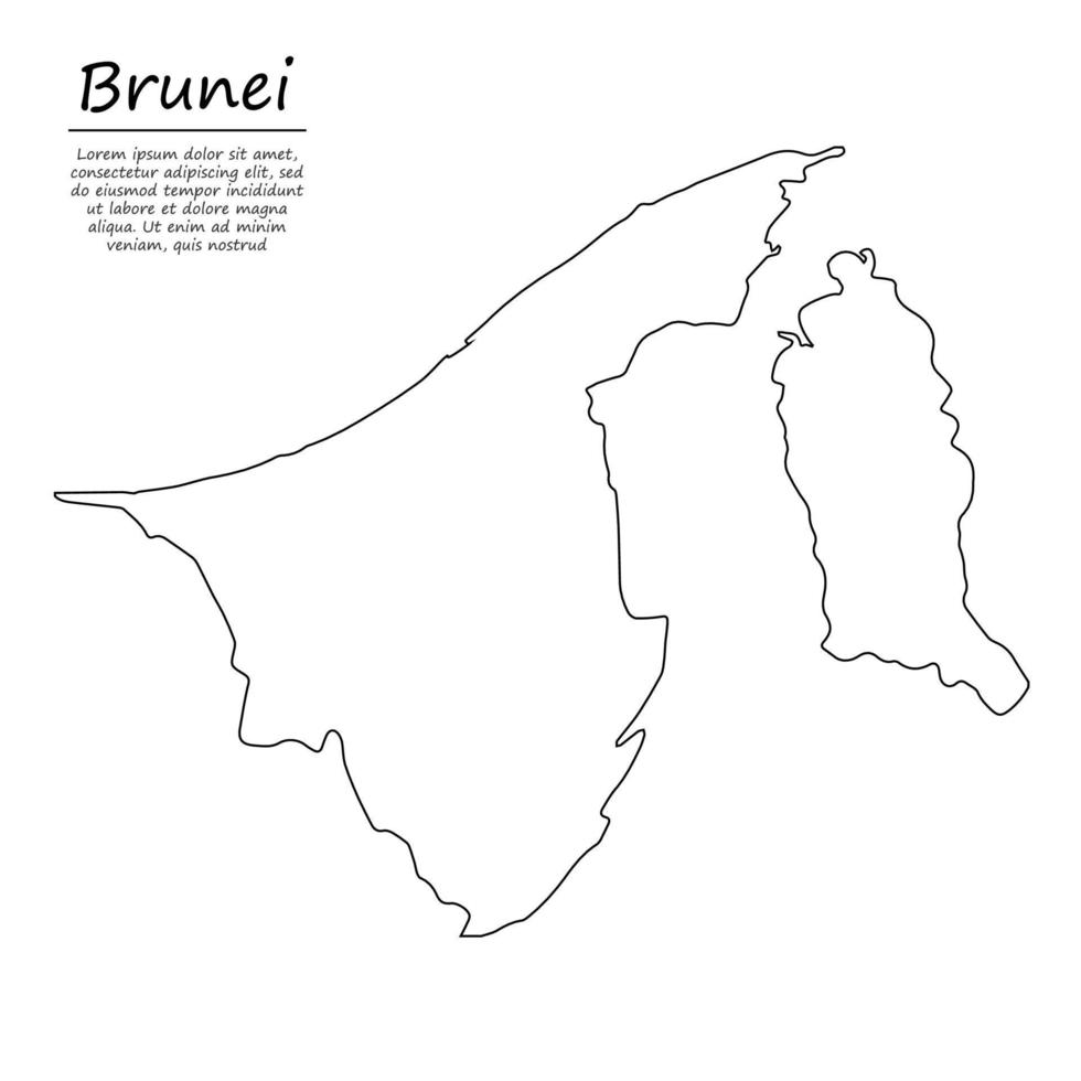 Facile contour carte de brunei, silhouette dans esquisser ligne style vecteur