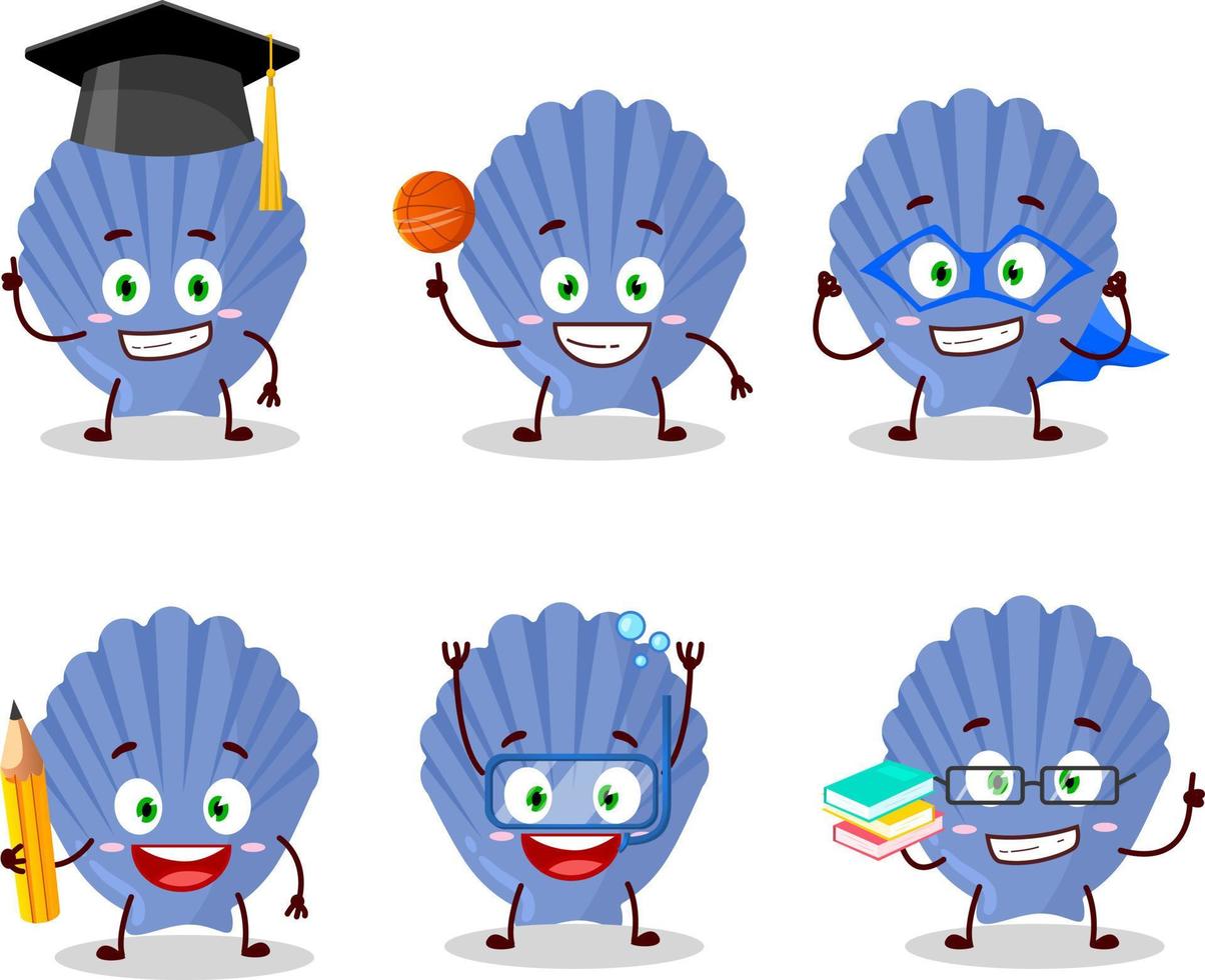 école étudiant de bleu coquille dessin animé personnage avec divers expressions vecteur