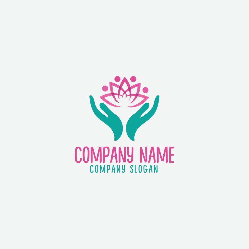 non profit organisation logo avec soins mains et gens icône incorporé dans une lotus fleur vecteur