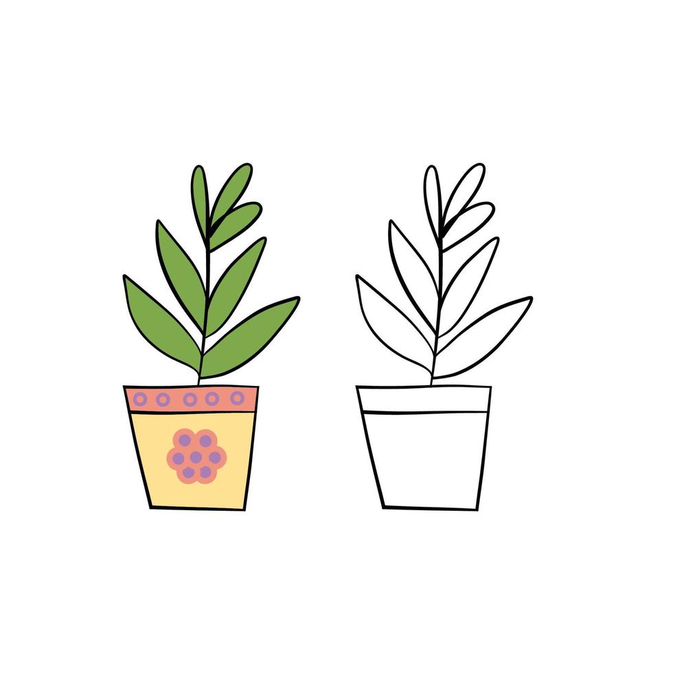 vecteur illustration pour votre conception. coloré et noir ligne contour. jardin ensemble. fleur dans une pot.
