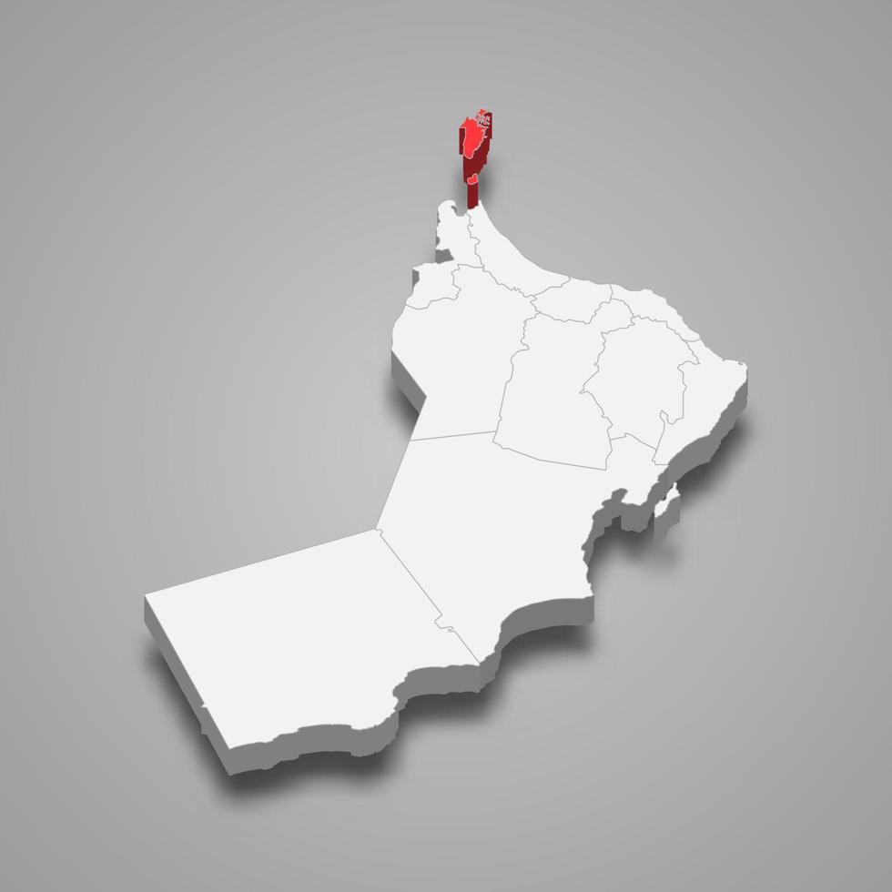 musandam Région emplacement dans Oman 3d carte vecteur