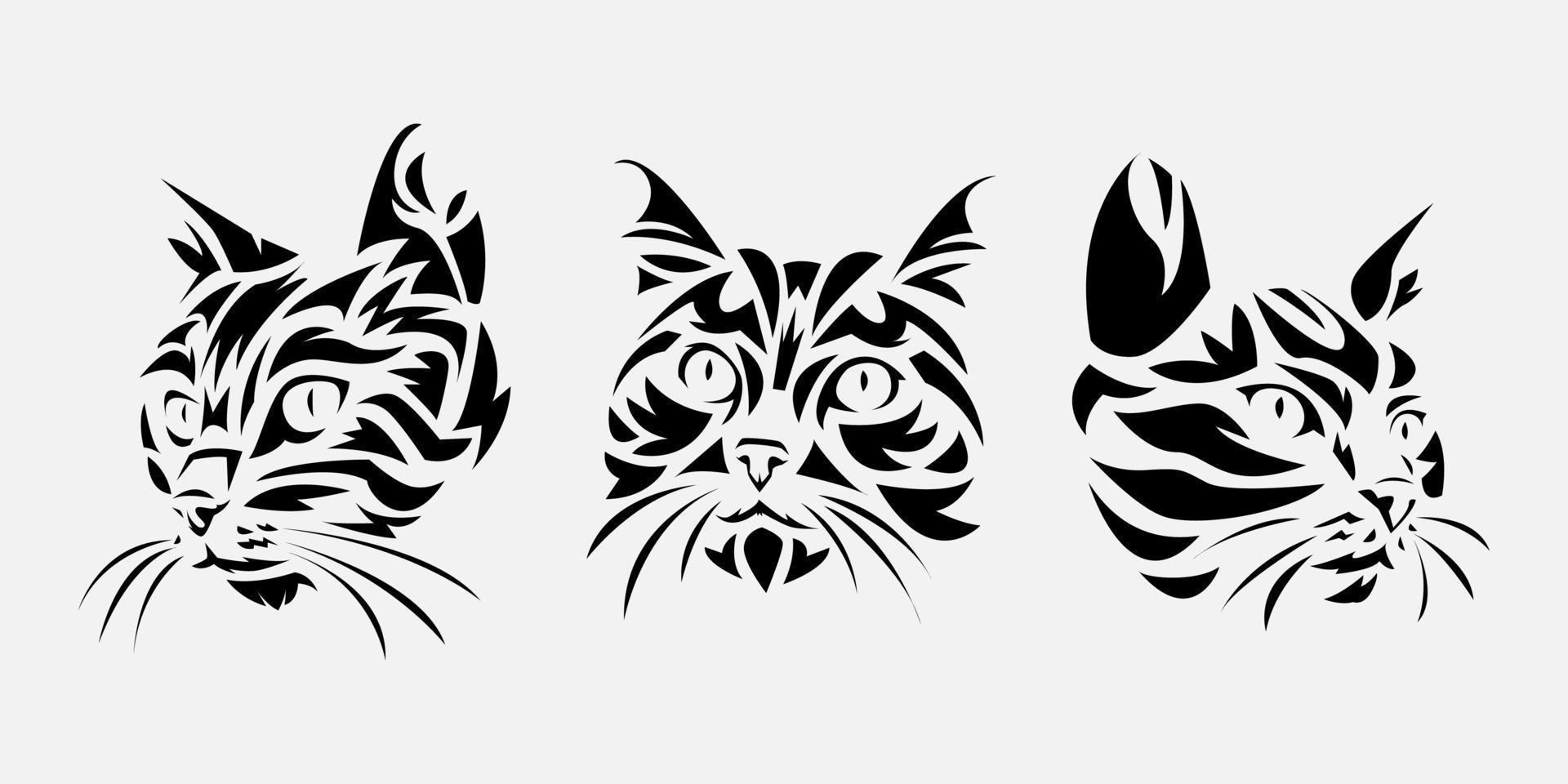 ensemble de chat visage tribal tatouages. animal, animal de compagnie, sauvage concept. adapté pour imprimer, autocollant, autre conception fins. vecteur illustration.