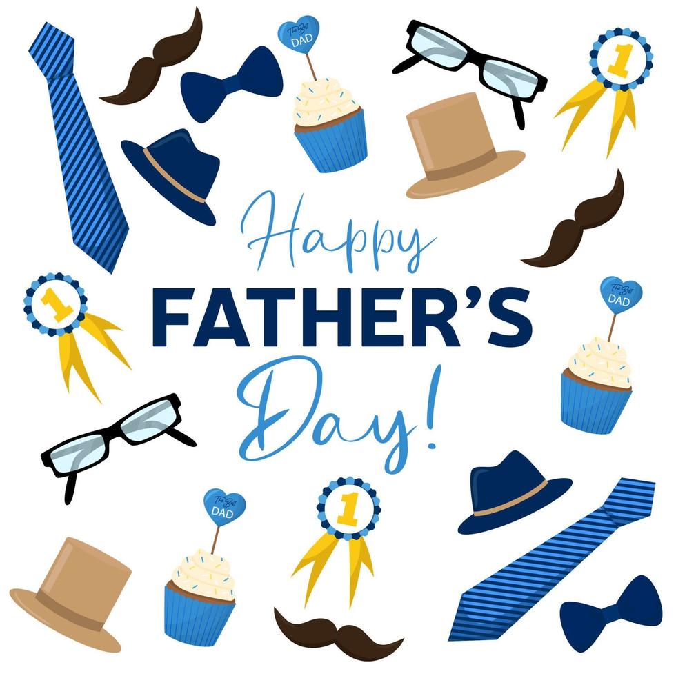 carré bannière pour du père journée avec Pour des hommes éléments. content les pères journée. chapeau, cravate, lunettes, vecteur illustration.