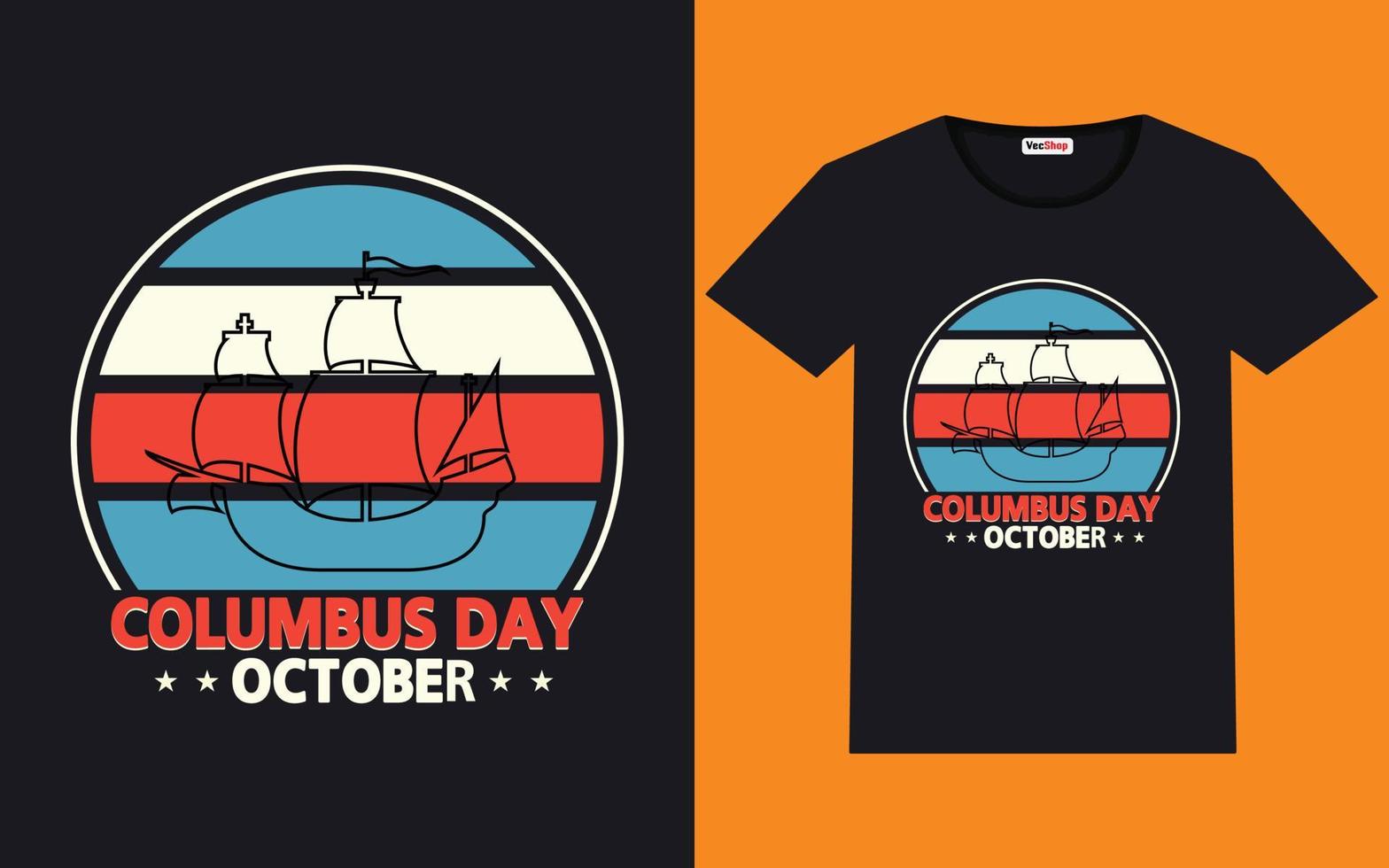 typographie à la mode de columbus day et conception de t-shirt graphique vecteur