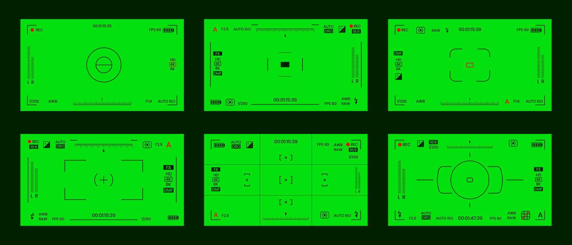 couleur verte chroma key caméra rec cadre viseur superposition fond écran plat style design illustration vectorielle. vecteur