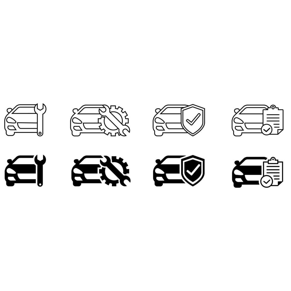 voiture un service vecteur icône ensemble. vérification illustration signe. enregistrement symbole.