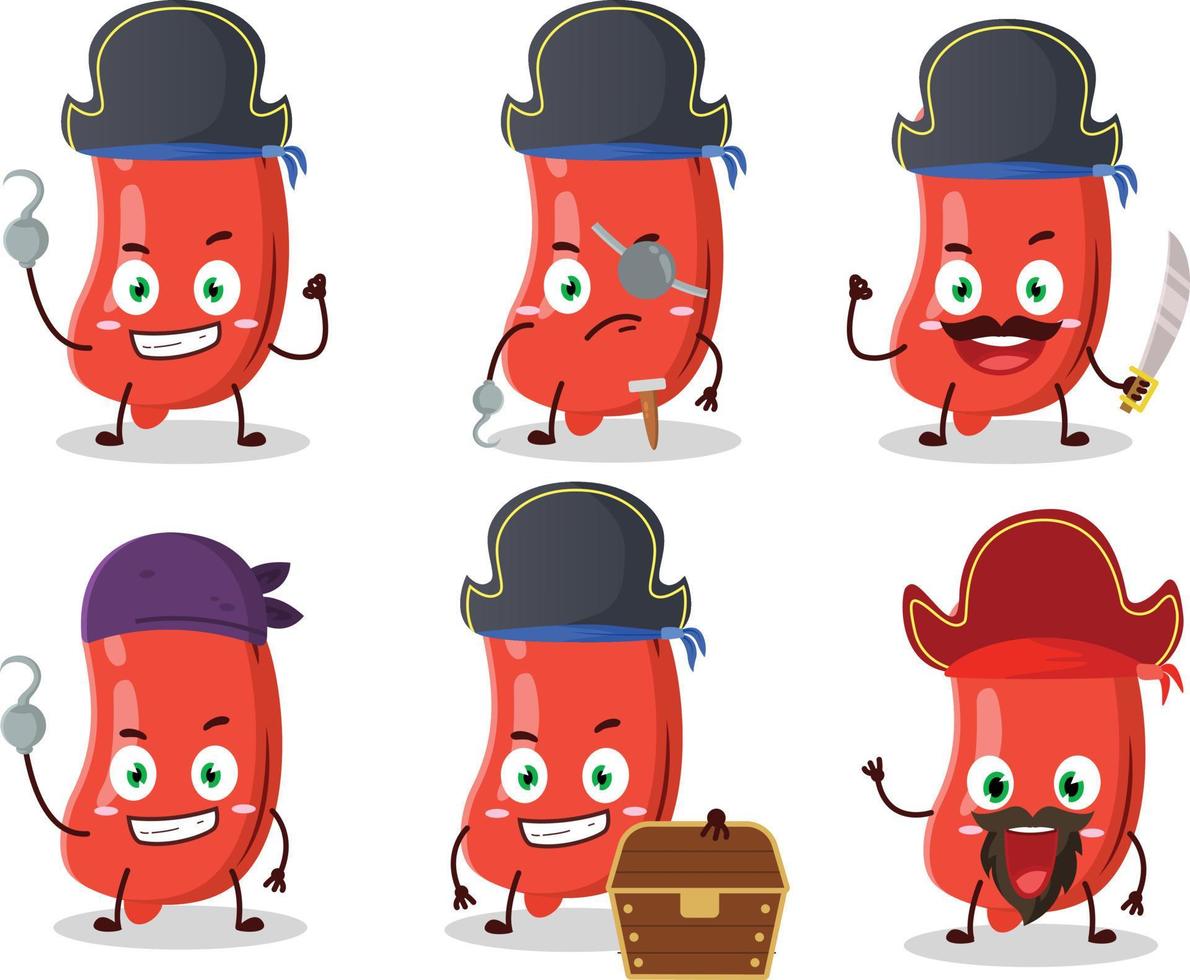 dessin animé personnage de saucisse avec divers pirates émoticônes vecteur