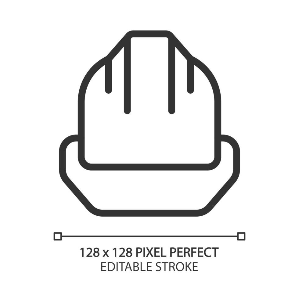 difficile chapeau pixel parfait linéaire icône. personnel protecteur équipement. sécurité casque. mineur uniforme. charbon exploitation minière industrie. mince ligne illustration. contour symbole. vecteur contour dessin. modifiable accident vasculaire cérébral