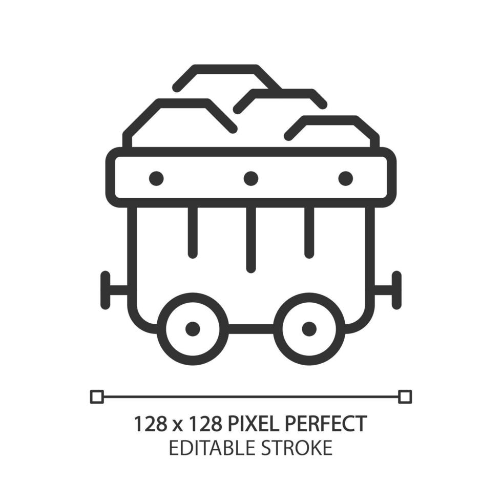 charbon Chariot pixel parfait linéaire icône. lourd industrie équipement. transport de des pierres et minéraux. fossile carburant. mince ligne illustration. contour symbole. vecteur contour dessin. modifiable accident vasculaire cérébral