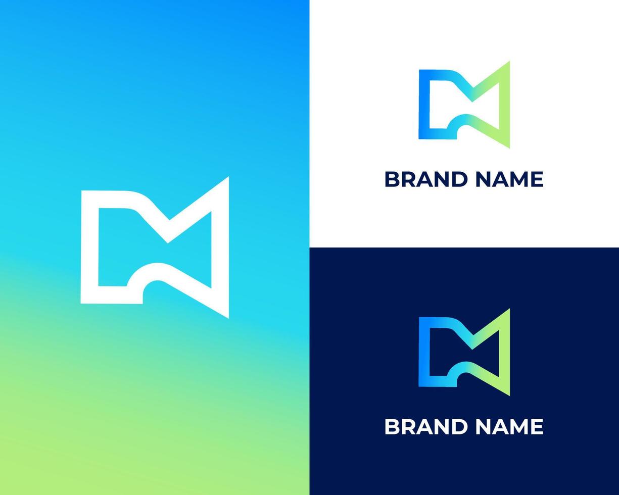 Facile et minimaliste médias jouer avec lettre m logo conception vecteur